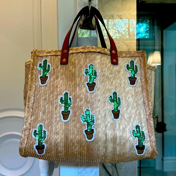 Boutique Mexico Bags Cactus Sequined Embroidered Straw Beach